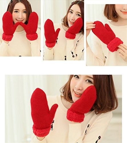 Vimeet Winter Thicken Warmer Women Gloves Knitted Wool Plush Full Finger Mittens (Red)1 - Image 2