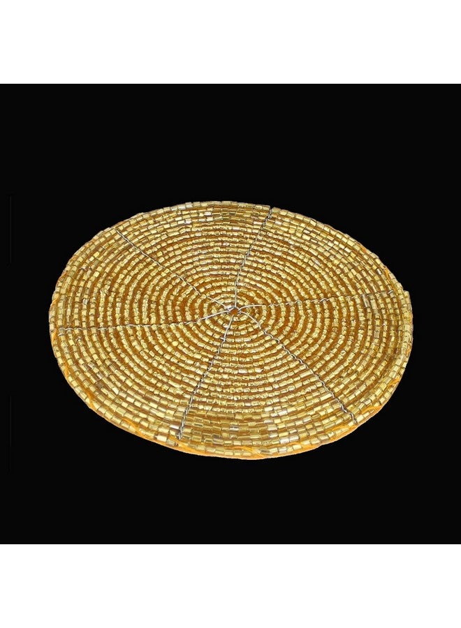 AIA India Handmade Golden Beaded Tea Coasters, Set of 4 Pieces | Diameter 4.00 Inch - Image 2