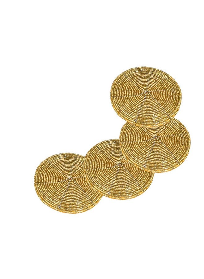 AIA India Handmade Golden Beaded Tea Coasters, Set of 4 Pieces | Diameter 4.00 Inch - Image 1