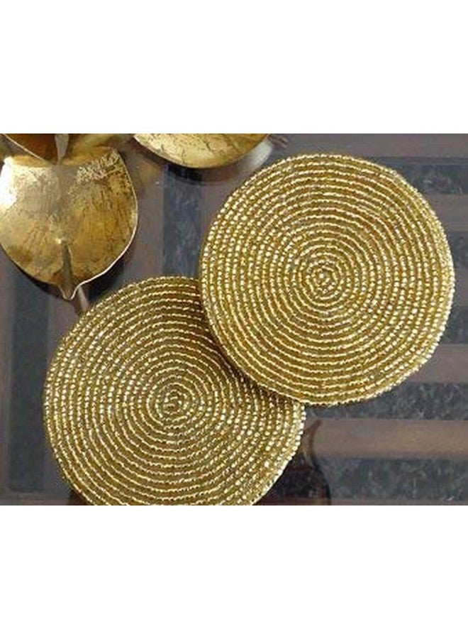 AIA India Handmade Golden Beaded Tea Coasters, Set of 4 Pieces | Diameter 4.00 Inch - Image 3