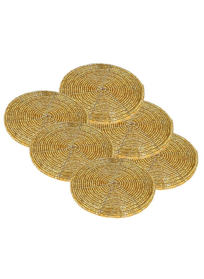 AIA India Handmade Golden Beaded Tea Coasters, Set of 4 Pieces | Diameter 4.00 Inch - Image 4