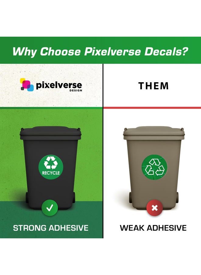 Pixelverse Design Recycling & Trash Bin Stickers - [4-Pack, 6" Inch Round Decals] - Easy to Apply, UV-Resistant for Effective Indoor & Outdoor Waste Management in Kitchens, Offices, and Public Spaces  - Image 2