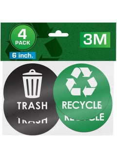 Pixelverse Design Recycling & Trash Bin Stickers - [4-Pack, 6" Inch Round Decals] - Easy to Apply, UV-Resistant for Effective Indoor & Outdoor Waste Management in Kitchens, Offices, and Public Spaces  - Image 1