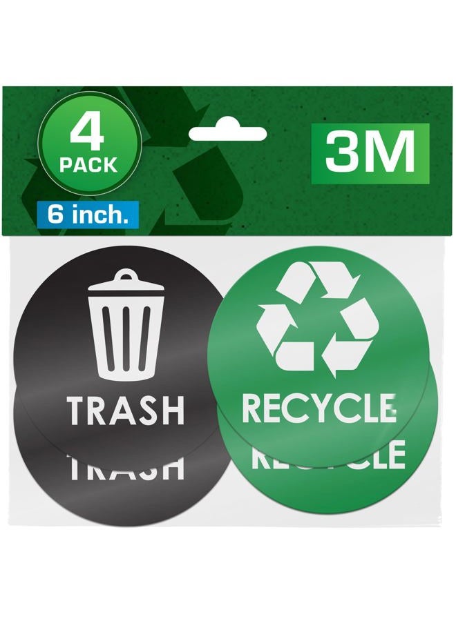 Pixelverse Design Recycling & Trash Bin Stickers - [4-Pack, 6" Inch Round Decals] - Easy to Apply, UV-Resistant for Effective Indoor & Outdoor Waste Management in Kitchens, Offices, and Public Spaces  - Image 1