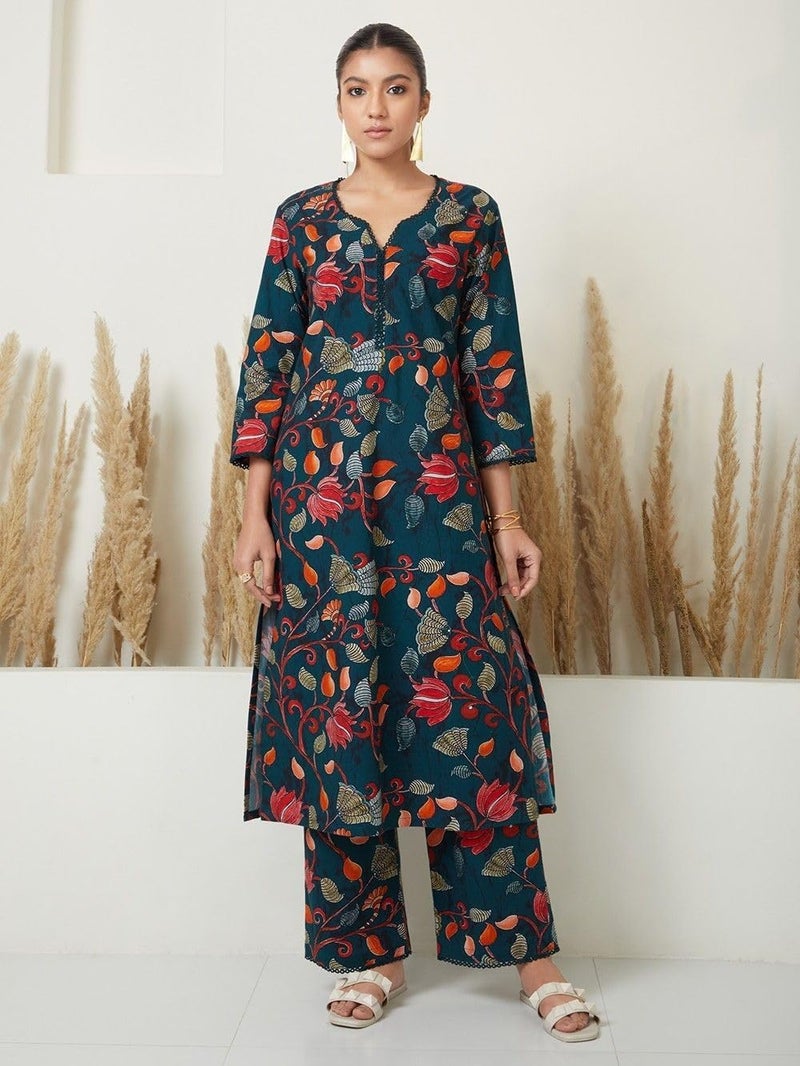 lookmark Kurta Kurti Set Sets Salwar Suit Suits Pant Anarkali Dress Dupatta Woman Women anni Designer amayra rytras Pallazo Ethnic wear Printed Festive Cotton Short Feeding Girls Gown Heavy farsi Salwar Teal - Image 2