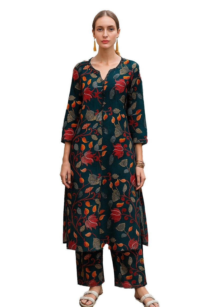 lookmark Kurta Kurti Set Sets Salwar Suit Suits Pant Anarkali Dress Dupatta Woman Women anni Designer amayra rytras Pallazo Ethnic wear Printed Festive Cotton Short Feeding Girls Gown Heavy farsi Salwar Teal - Image 1