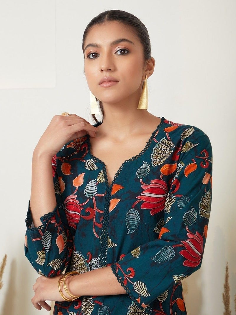 lookmark Kurta Kurti Set Sets Salwar Suit Suits Pant Anarkali Dress Dupatta Woman Women anni Designer amayra rytras Pallazo Ethnic wear Printed Festive Cotton Short Feeding Girls Gown Heavy farsi Salwar Teal - Image 5