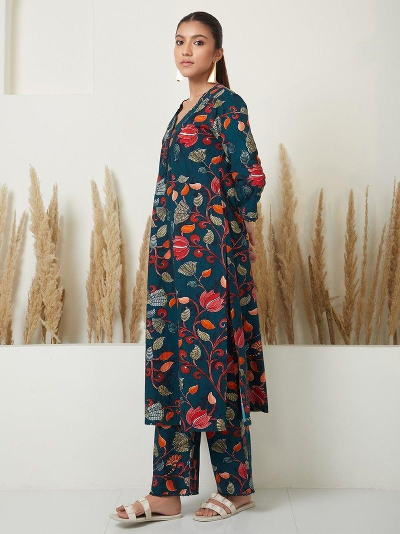 lookmark Kurta Kurti Set Sets Salwar Suit Suits Pant Anarkali Dress Dupatta Woman Women anni Designer amayra rytras Pallazo Ethnic wear Printed Festive Cotton Short Feeding Girls Gown Heavy farsi Salwar Teal - Image 3