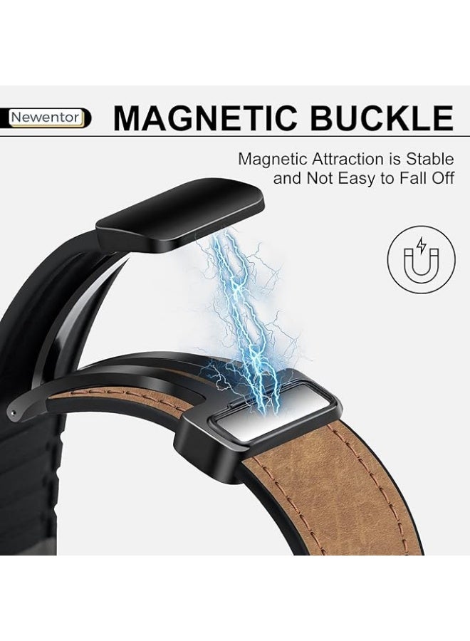 Leather Silicone Watch For Samsung Galaxy Watch 3 45mm / Galaxy Watch 46mm, 22mm Magnetic Buckle Quick Release Replacement Strap with D-Buckle For Men Women - Dark Brown - Image 2
