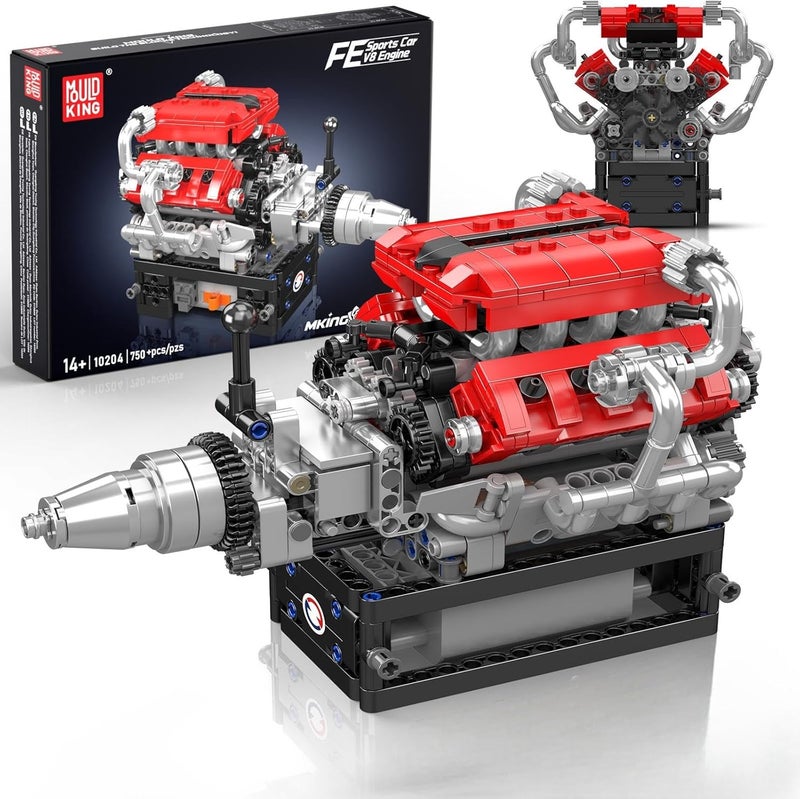 مولد كينج مجموعة نموذج محرك V8 من Mould King 10206 يعمل، قم ببناء نموذج محرك STEM الخاص بك، لعبة بناء محرك سيارة 8 أسطوانات للأطفال/الكبار (737+ قطعة) - Image 1