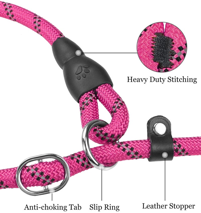 TagME Slip Leads for Dogs that Pull, 6 FT No-Pull Training Leash with Lock, Escape-Proof Design, Reflective & Padded Handle for Medium Dogs, Hot Pink - Image 4