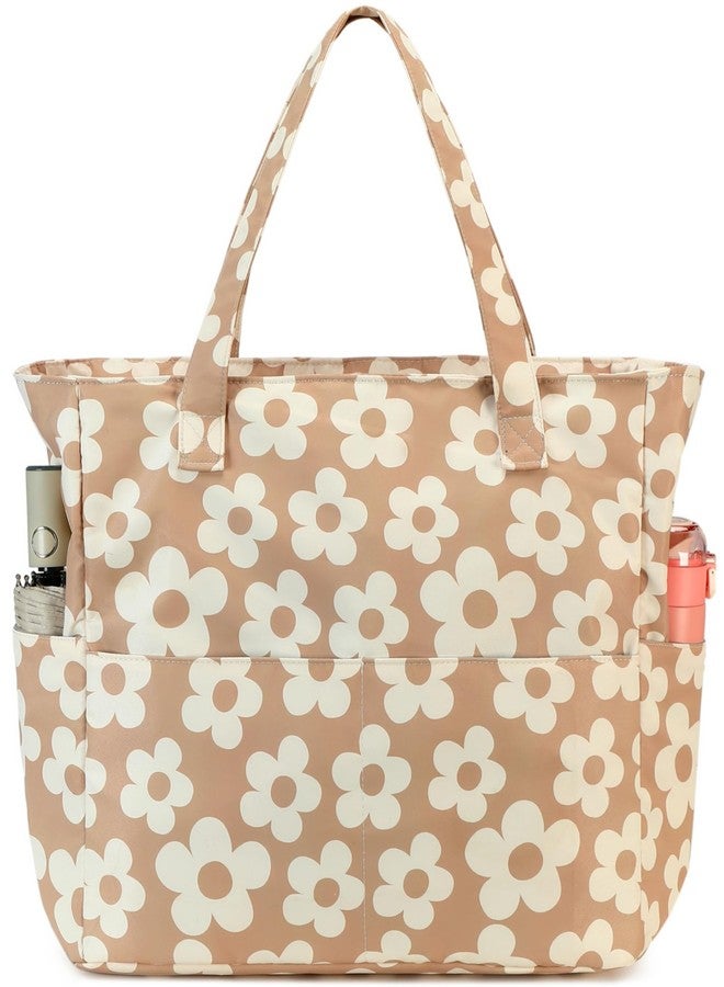 Bluboon Beach Bags for Women, Large Waterproof Tote Bag With Wet Compartment for Pool Weekender Travel Gym, Beige Flower 157, X-Large - Image 1
