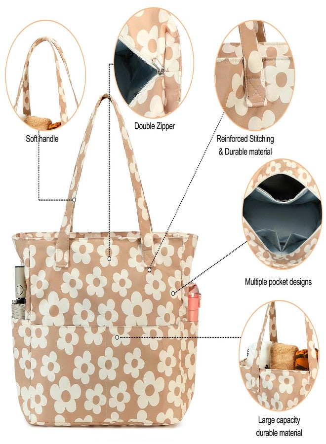 Bluboon Beach Bags for Women, Large Waterproof Tote Bag With Wet Compartment for Pool Weekender Travel Gym, Beige Flower 157, X-Large - Image 4