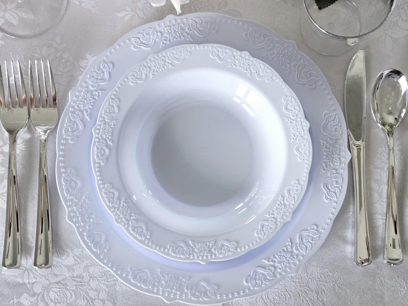 OCCASIONS FINEST PLA "" OCCASIONS "" 40 Plates Pack  Vintage Party  Disposable Wedding Party Plastic Plates (7.5'' Appetizer/Dessert Plate  Portofino in Blue) - Image 4
