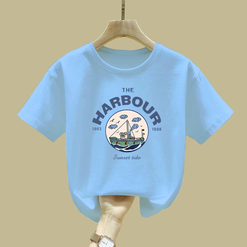 2155#100% Cotton Girls' Short-Sleeved T-Shirt Children'S Cartoon Western-Style Printed All-Match Casual Top - Image 2