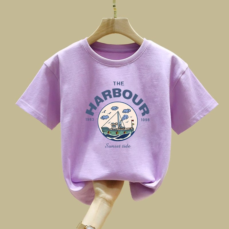 2155#100% Cotton Girls' Short-Sleeved T-Shirt Children'S Cartoon Western-Style Printed All-Match Casual Top - Image 5