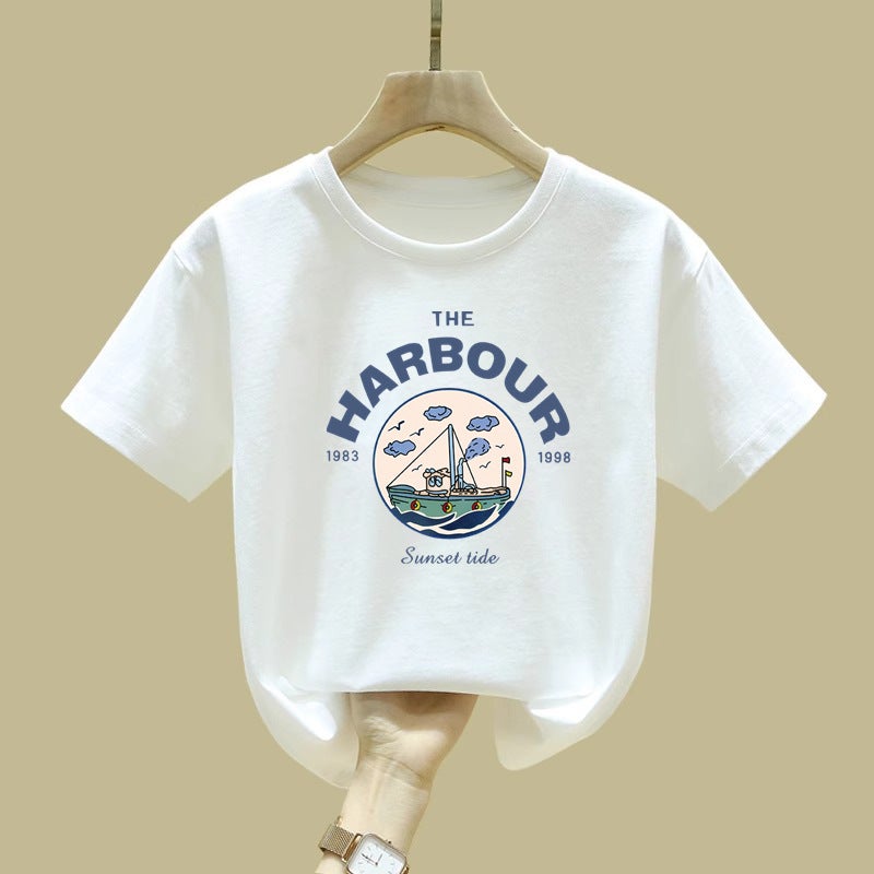 2155#100% Cotton Girls' Short-Sleeved T-Shirt Children'S Cartoon Western-Style Printed All-Match Casual Top - Image 3