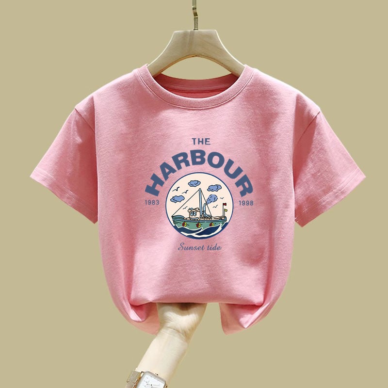 2155#100% Cotton Girls' Short-Sleeved T-Shirt Children'S Cartoon Western-Style Printed All-Match Casual Top - Image 4