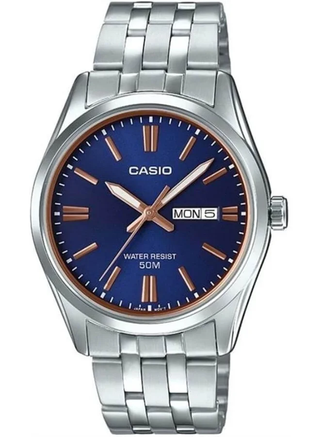 CASIO Men's Watch - MTP-1335D-2A2VDF Blue/Gold Dial, Silver Band