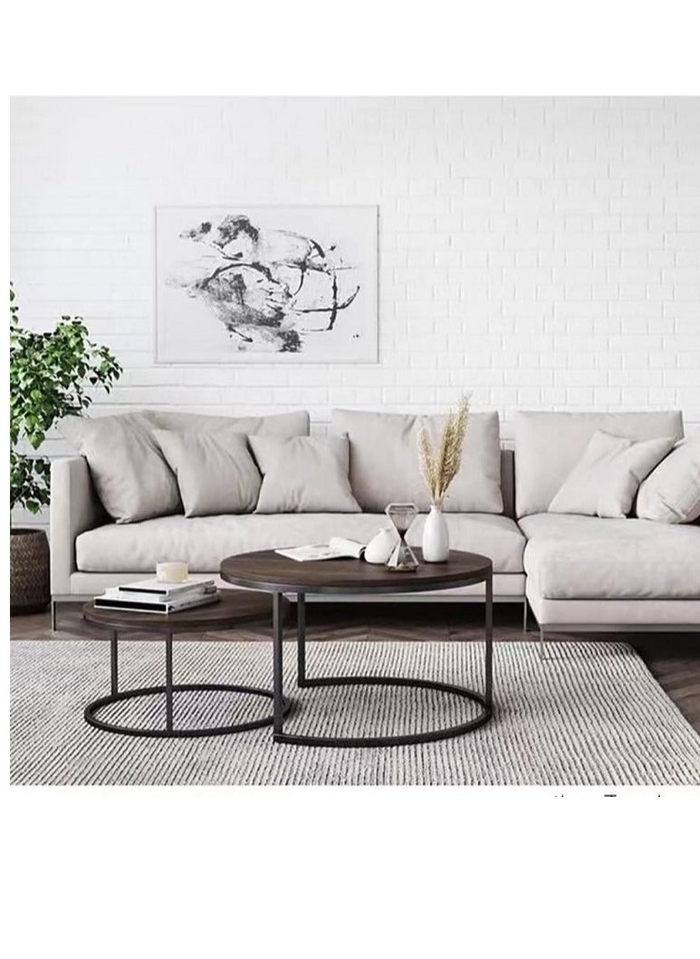 إيه جي دي طقم طاولة القهوة مكون من قطعتين من لوح هندسي مستدير MDF لغرفة المعيشة  - Image 5