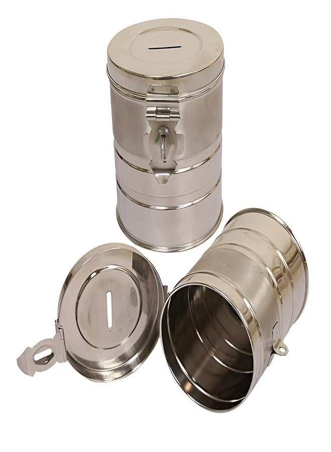 EvoFlex Industrial-Grade Steel Piggy Bank for Coins and Cash - Anti-Rust Coating Metal Money Bank, Cylindrical Savings Container, Set of 2, Silver - Image 3