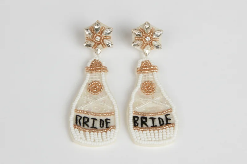 DAZED&ENGAGED Handmade BRIDE champagne bottle earrings