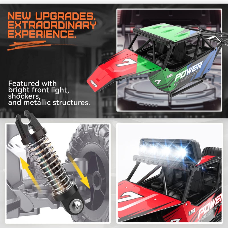 BEZGAR TB141 RC Cars114 Scale Remote Control Car 2WD High Speed 20 Kmh Electric Toy Off Road RC Car Vehicle Truck Crawler with LED Headlight and Two Rechargeable Batteries for Kids and Adults - Image 3
