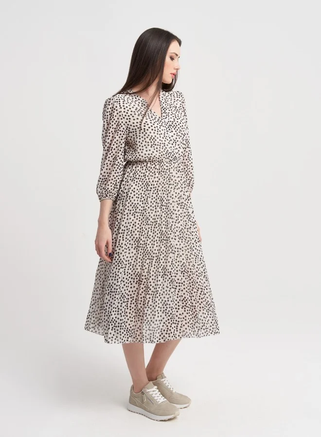ZABAIONE Elegant Polka Dot Midi Dress with Flowy Silhouette, Perfect for Casual and Semi-Formal Occasions