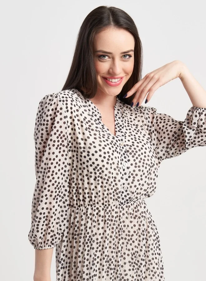 ZABAIONE Elegant Polka Dot Midi Dress with Flowy Silhouette, Perfect for Casual and Semi-Formal Occasions
