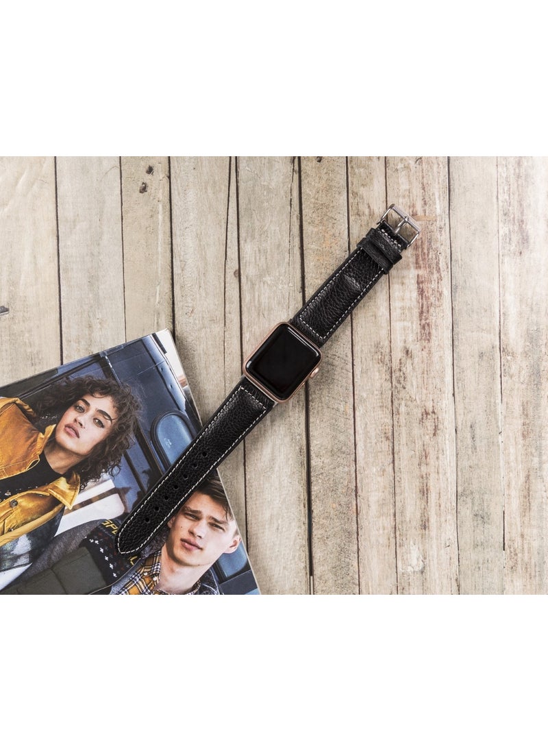 BOULETTA - Apple Watch Compatible Leather Band 42-44-45MM Nm4-As1 Black - Image 1