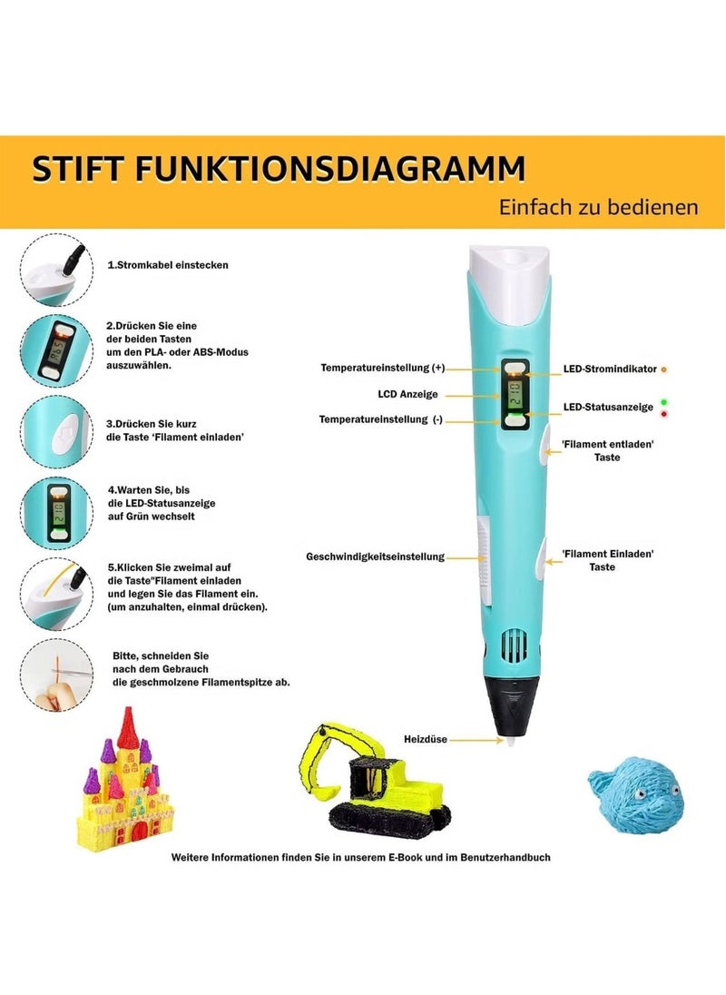 3D Printer Pen Set with 20 Colors of 1.75mm PLA Filament (Each 5M) – Ergonomic Design, Gift-Ready Packaging – Perfect for Kids & Adults to Create Intricate 3D Designs and Artistic Projects