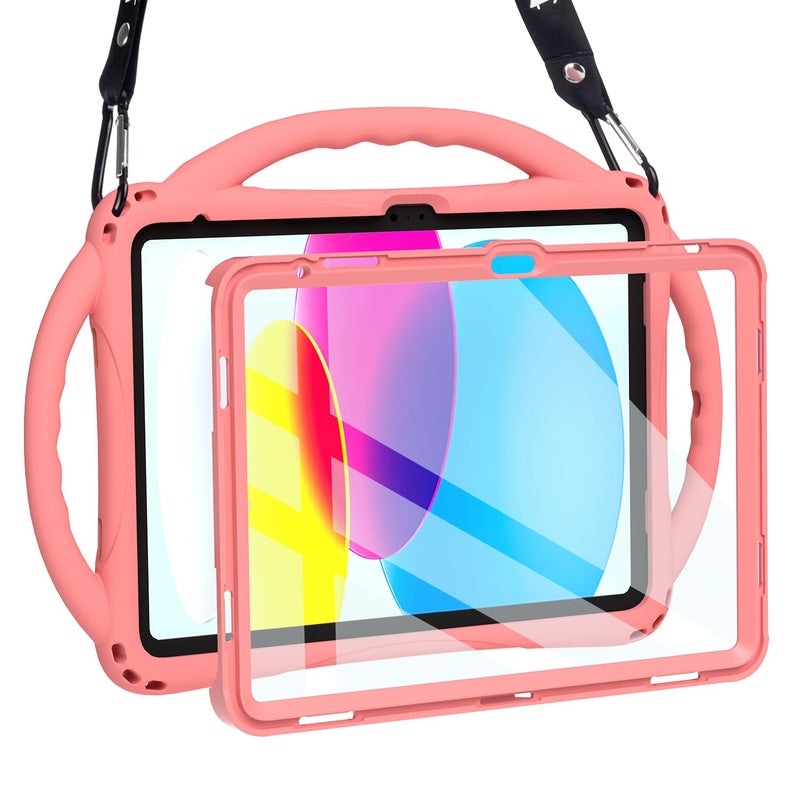 TOPESCT Kids Case for 11 iPad A16 11th Gen 2025109 iPad 10th Gen 2022 Made of KidFriendly Silicone with Builtin Screen Protector Shockproof Handle Stand Case Pink - Image 2