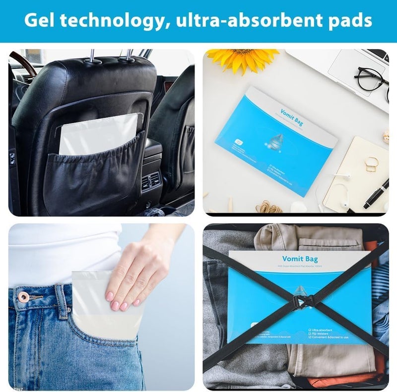 Wear resistant upgraded material Absorbent Sick Bags, 12 Pack Leakproof Vomit Bag for Travel – 1000ml Gel-Transforming, Odorless Motion Sickness for Car, Boat, Plane – Kids, Pregnancy & Emergency Use (1 Box) Practical experience crafted - Image 5