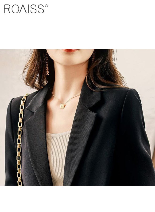 roaiss Women's Casual Business Blazer Fashion Casual Solid Color Office Coat Classic Lapel Button Open Placket Coat  - Image 4