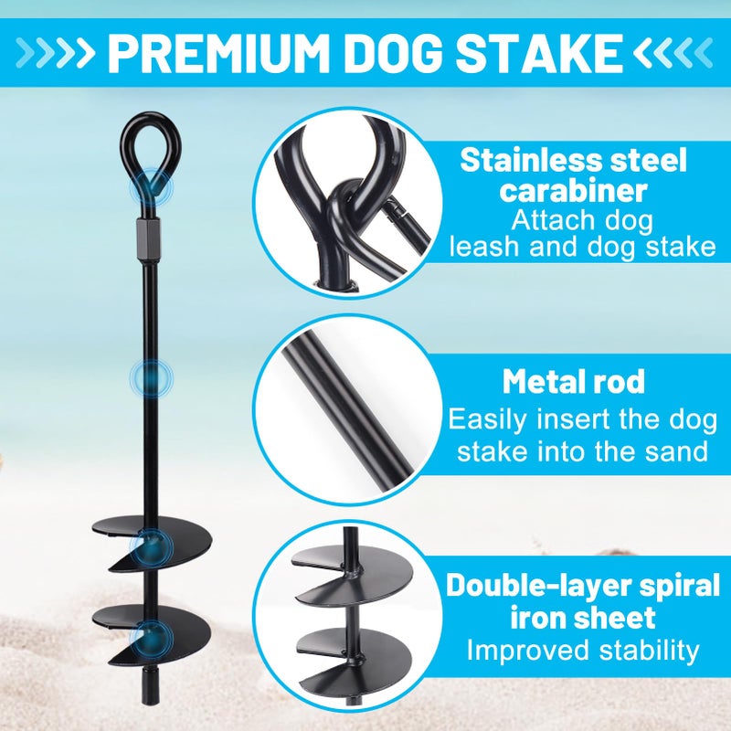 Bigmeta Beach Dog Tie Out Stake for Dogs Up to 250 lbs - Heavy Duty Dog Camping Yard Park Essentials Accessories for All Cable Leash Chain - Image 3