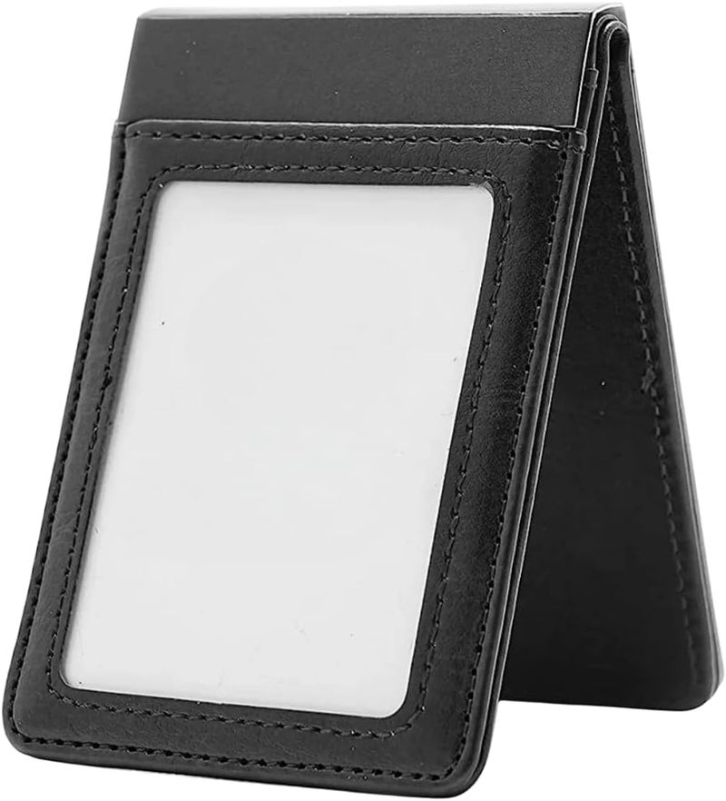 FWM Leather ID Card Holder, Vertical Badge with Magnetic Close, 70 x 110 mm (BLACK) - Image 1