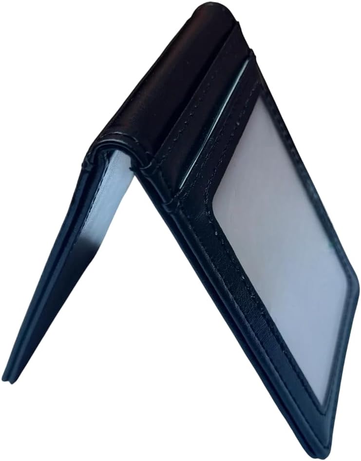 FWM Leather ID Card Holder, Vertical Badge with Magnetic Close, 70 x 110 mm (BLACK) - Image 2