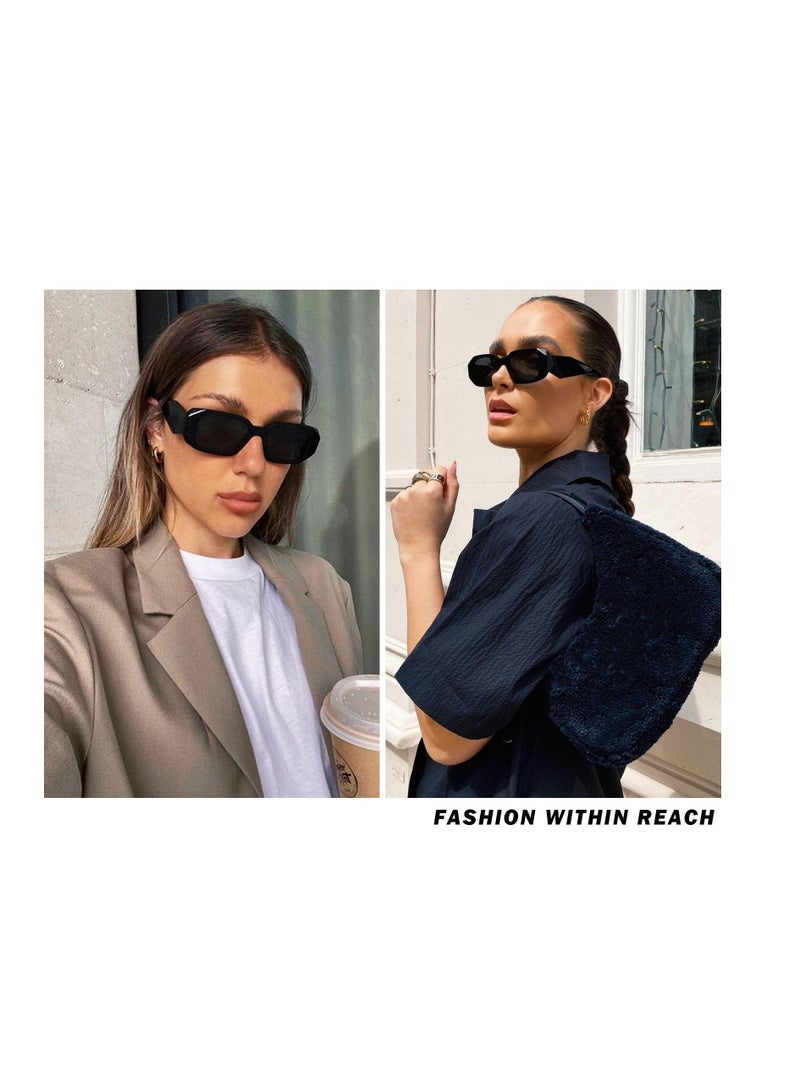 Excefore نظارات شمسية مستطيلة عصرية للنساء والرجال، نظارات شمسية مستطيلة بيضاوية من طراز y2k بتصميم التسعينيات، إطار مربع سميك أسود، نظارات شمسية ضيقة رفيعة بتصميم عين القطة - Image 2