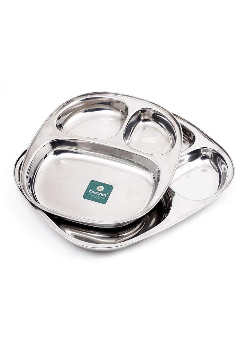 Coconut coconut Stainless Steel Small Dinner Plates wiith 2 Partitioned(Heavy Guage) Dynasty Plate Set of 2 - Diameter- 8 Inches  - Image 1