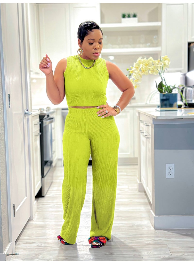 KUYING New Fashion High Stretch Knitted Pit Strip Wide Leg Pants Two Piece Set - Image 1