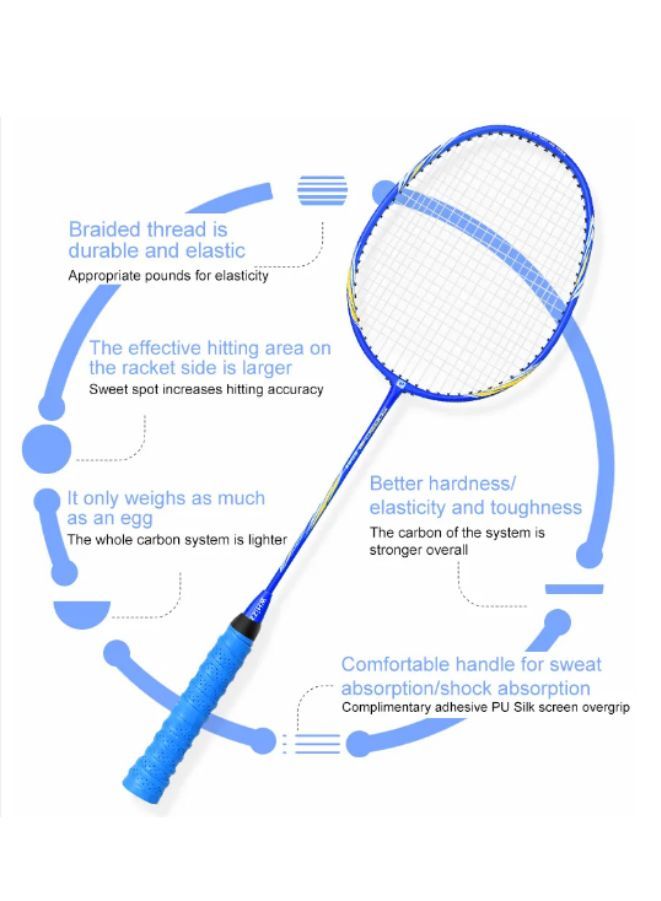 Whizz Ed02 2 Pcs Badminton Racket Set For Family Game, School Sports, Lightweight With Full Cover For Indoor And Outdoor Play, Beginners Level, Blue - Image 4