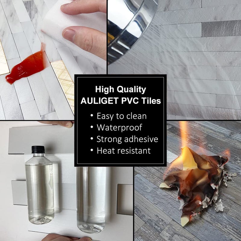 AULIGET 20 Sheets Peel and Stick Backsplash, Distressed Wood Look PVC Wall Tiles Stick on Backsplash for Kitchen - Image 5