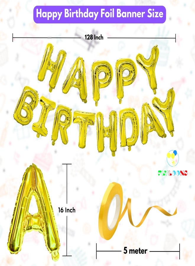 Flyloons 35th Golden Colour Happy Birthday Foil Balloon Banner Set for 35 Year Old | with Number Thirty-five | 13 Letters Reusable Happy Birthday Metallic Foil Balloons Decoration Kit,15 pcs - Image 4