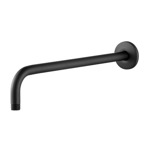 OFFO Shower Arm with Flange, 16 in Wall Mount Replacement Angle Shower Head Arm Wall-Mounted For Fixed Shower Head & Handheld Showerhead, Matte Black - Image 1