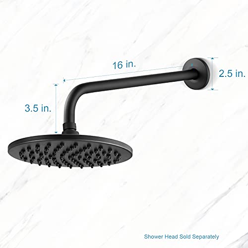 OFFO Shower Arm with Flange, 16 in Wall Mount Replacement Angle Shower Head Arm Wall-Mounted For Fixed Shower Head & Handheld Showerhead, Matte Black - Image 5