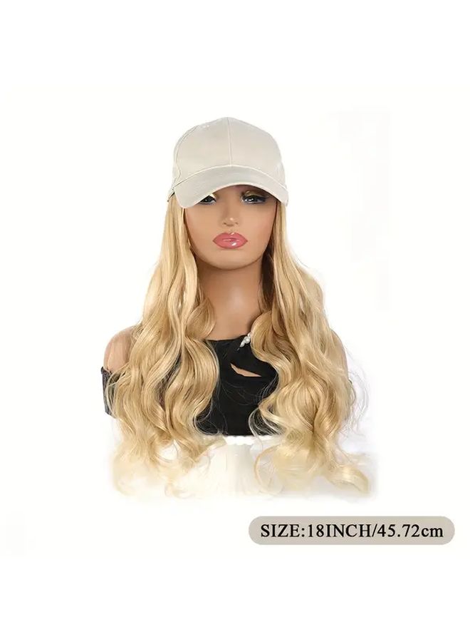 Women Long Synthetic Curly Water Wave Hair Wig With Hot Pink Baseball Cap 18 Inch Heat Resistant Fiber Adjustable Buckle Closure Softball Hair Accessories Halloween Costume Party Wigs Daily Wear Playful Design - Image 4