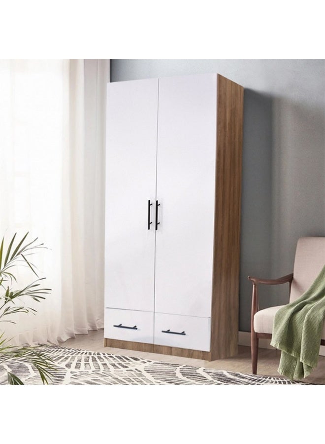 هومزمارت خزانة ملابس خشب ام دي اف 2 باب ابيض و بني - 200 × 60 × 80 سم - Image 1