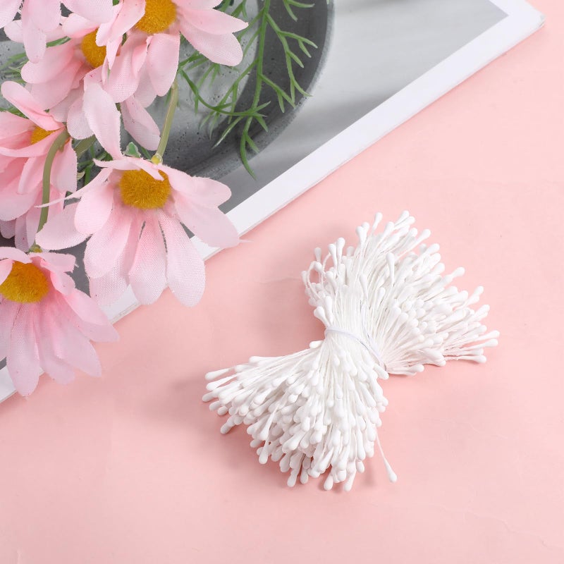 EupHHonycs 400 Pcs White Pearl Double Heads 2mm Flower Stamens Artificial Pearlized Floral Pollens Stamen Handmade Artificial Pistil for Flower Making Supplies Crafts Christmas Wedding Scrapbook Decoration - Image 5