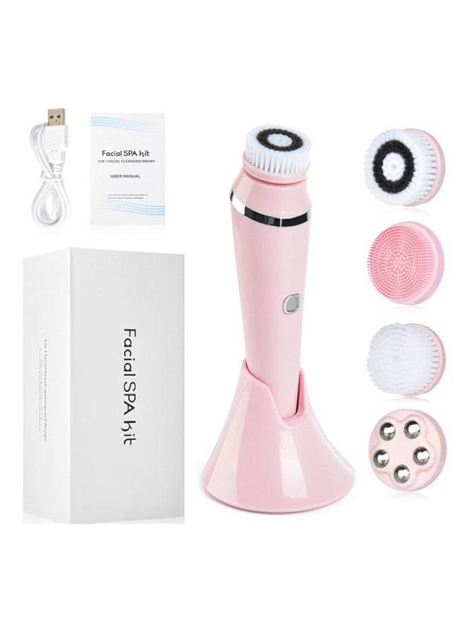 فرشاة تنظيف الوجه، فرشاة تنظيف الوجه الكهربائية 4 في 1، فرشاة تنظيف الوجه القابلة لإعادة الشحن لتقشير لطيف وتنظيف عميق وتدليك الوجه (وردي) - Image 1