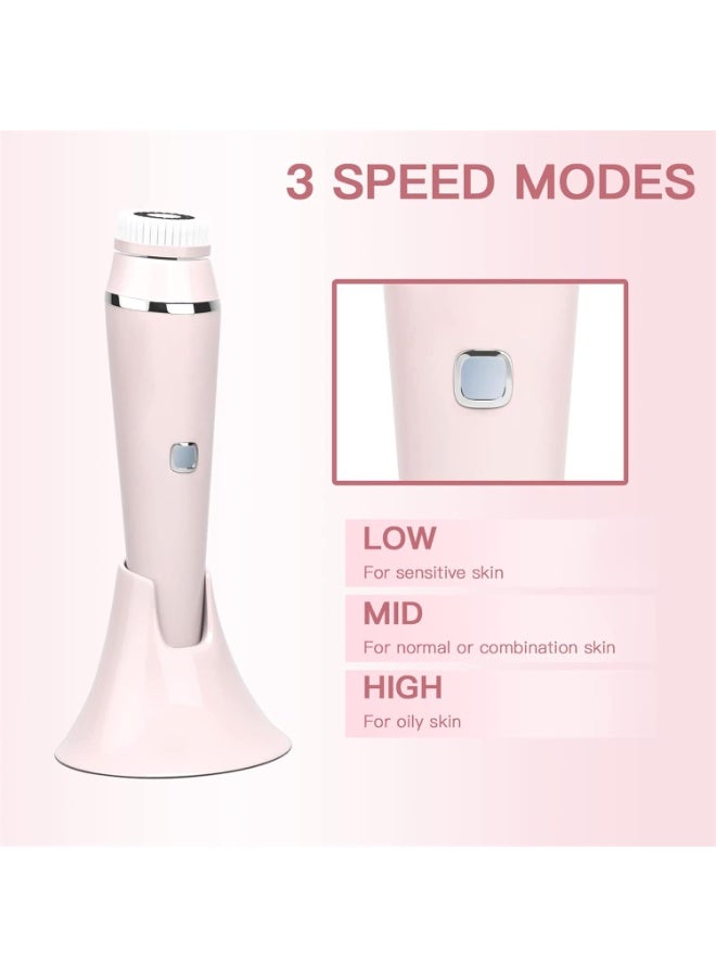 فرشاة تنظيف الوجه، فرشاة تنظيف الوجه الكهربائية 4 في 1، فرشاة تنظيف الوجه القابلة لإعادة الشحن لتقشير لطيف وتنظيف عميق وتدليك الوجه (وردي) - Image 5
